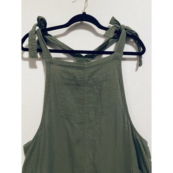 Aerie Overalls Womens XL Green Tie Shoulder Cropped Textured Pockets Festival - Picture 3 of 7